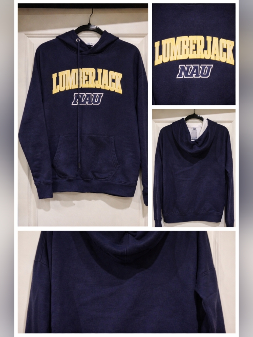 NAU Lumberjack Hoodie Navy Blue College Graphic Pullover Cozy Classic Fit